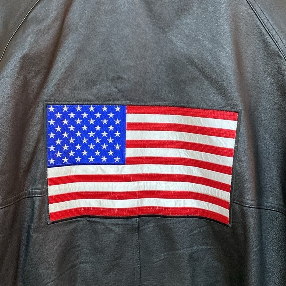 Vintage Y2K 58 Sports USA Black Leather Embroidered American Flag Jacket - Picture 7 of 14